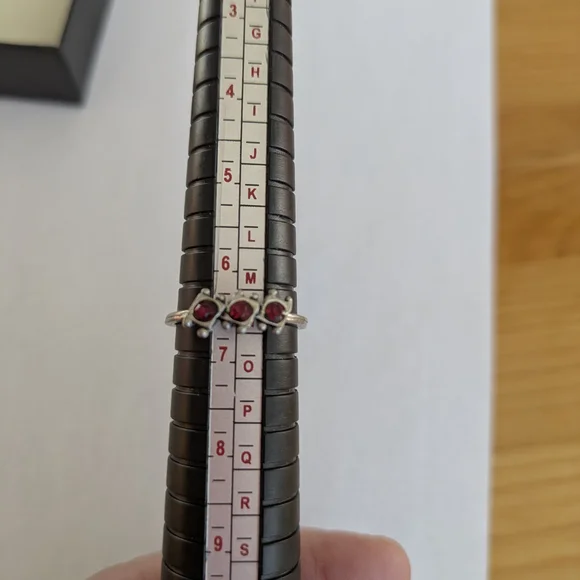 Silver Color Triple Red Stone Ring - Picture 4 of 4